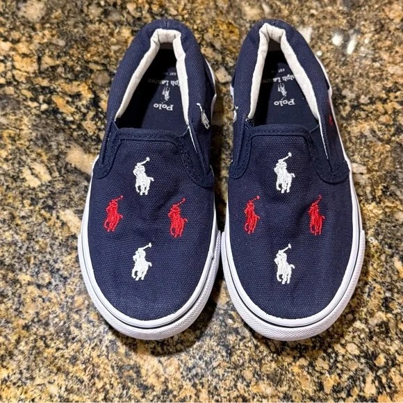 Polo Ralph Lauren Toddler Boys Size 9 Keaton Slip On All Over Pony Preppy Shoes - Picture 2 of 8